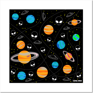 ufo alien pattern ecopop Posters and Art